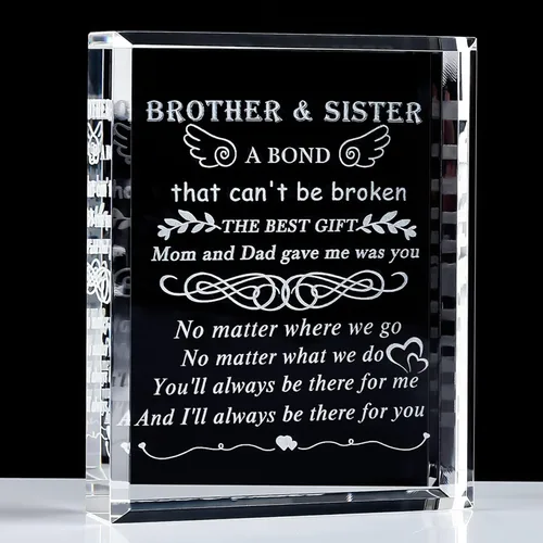 Vista 8 de YWHL Regalos para hermano de hermano hermana, el mejor regalo de cumpleaños para hermano adulto de hermana, recuerdo de cristal grabado con láser