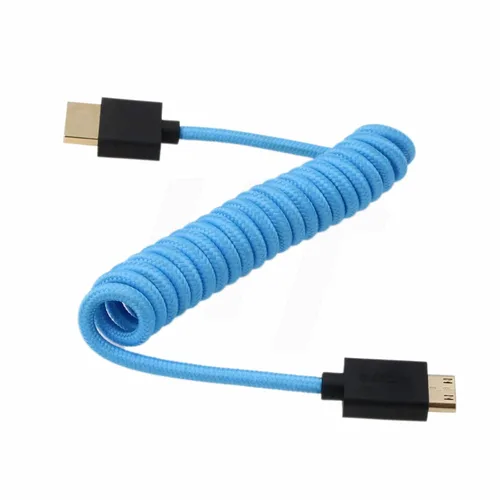 Vista 4 de 4K 60p 8K UHD Mini HDMI - Cable HDMI en espiral azul trenzado para Nikon D750 Sony Canon EOS R RP 5DIV ATOMOS Ninja V Portkeys Video Assist Monitor