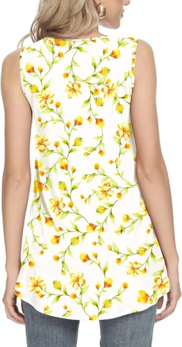 Vista 3 de CATHY - Camiseta sin mangas de verano para mujer, estilo casual, plisada, holgada, cómoda