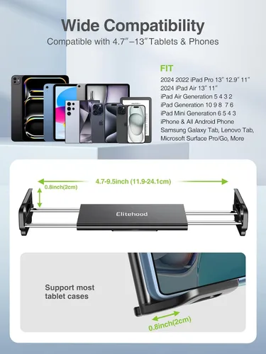 Vista 2 de elitehood Soporte de trípode de metal para iPad y soporte ajustable de 72 pulgadas con cuello de cisne para tableta, soporte de piso de aluminio