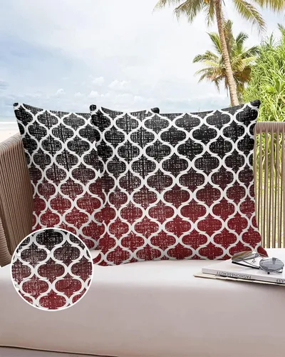 Vista 6 de Juego de 2 fundas de almohada marroquíes a cuadros para exteriores, fundas de cojín decorativas, fundas de almohada suaves impermeables de 16 x 16