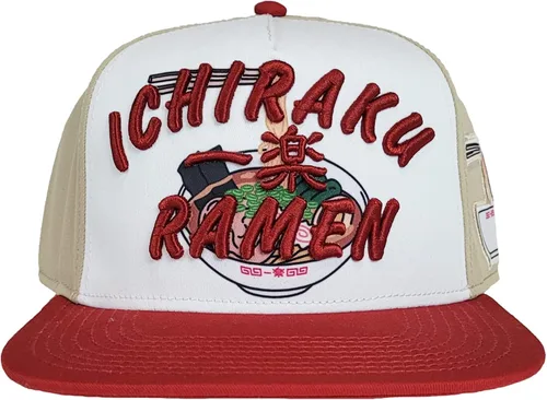 Vista 7 de Naruto Shippuden Ichiraku Ramen Icon Hidden Leaf Village - Sombrero de pico plano ajustable rojo y blanco