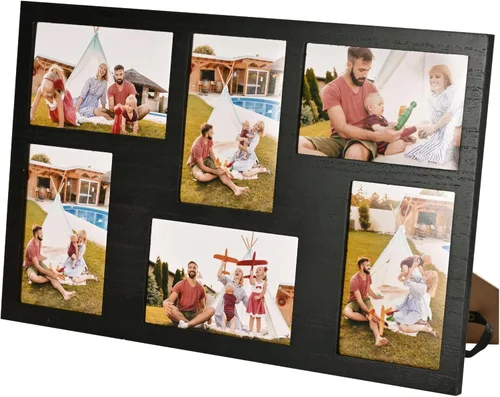 Vista 5 de Marco de fotos familiares de collage de 4 x 6 pulgadas, marco de fotos de collage de 6 aberturas para pared para soporte de mesa, juego de marcos