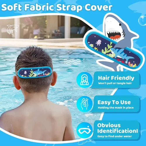 Vista 4 de Vvinca Gafas de natación para niños con correa de tela, sin enredos, sin dolor, antivaho para piscina, sin fugas, para niños y niñas
