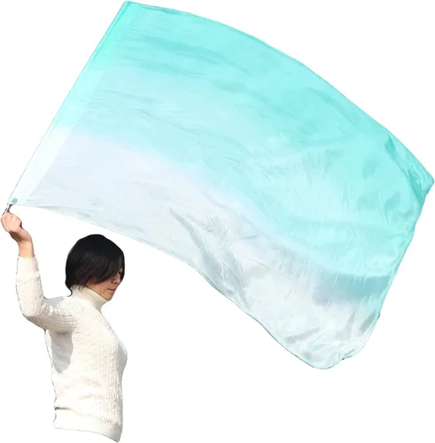 Vista 11 de Winged Sirenny Bandera de seda Poi, 50 pulgadas rectangular de seda giratoria, bandera de alabanza profética adoración adoración danza (aventura B)