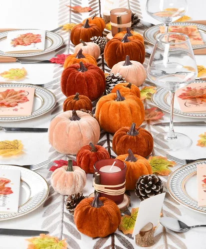Vista 4 de DearHouse 12 calabazas artificiales, cosecha de arce, decoración de otoño, cosecha de Acción de Gracias, decoración del hogar (naranja)