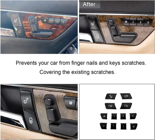 Vista 2 de Tapa de botón de bloqueo/desbloqueo negro para asiento con memoria, interruptor de parche de puerta, decoración interior de reemplazo para Mercedes