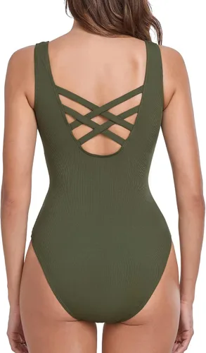 Vista 5 de ZAFUL Traje de baño de una pieza para mujer, con control de abdomen, tirantes ajustables, espalda cruzada