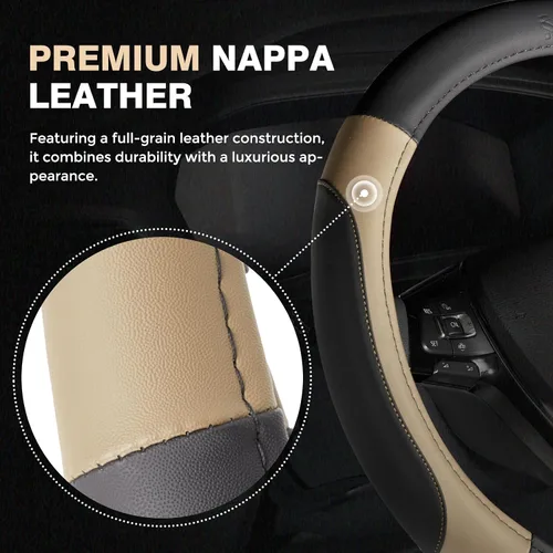 Vista 6 de Funda para volante de automóvil, fundas de cuero de microfibra con forro antideslizante, protector elástico transpirable para volante de automóvil