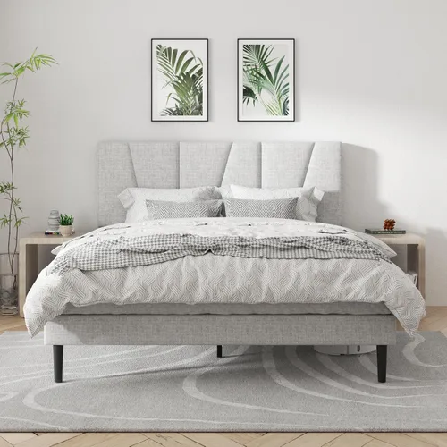 Vista 8 de CXVX Estructura de cama de plataforma de tamaño completo con cabecera tapizada geométrica, sin ruido, soporte de listones de madera, no necesita
