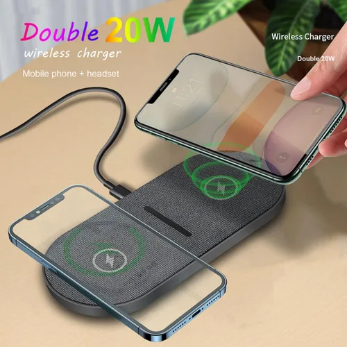 Vista 2 de Cargador inalámbrico dual de 20 W para múltiples dispositivos, almohadilla de carga inalámbrica rápida de 40 W para iPhone de Apple, AirPods