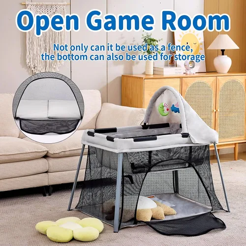 Vista 3 de Gentle Monster - Cuna de viaje portátil para bebés y niños pequeños, paquete de viaje ligero 2 en 1 para bebé y juego con colchón y sombrilla, cuna