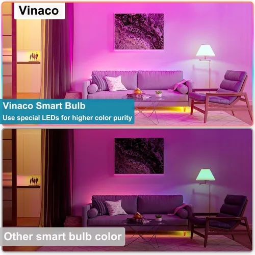 Vista 9 de Bombilla LED inteligente Vinaco E12 5W 600LM B11 RGB para Alexa y Google 4Pack,Dimmable,WiFi&Bluetooth Dual Connection,Multi Scene