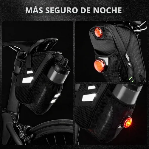 Vista 2 de ROCKBROS Bolsa de sillín de bicicleta con bolsa para botella de agua debajo del asiento de bicicleta Negro