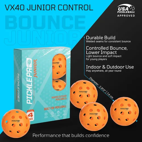Vista 5 de PicklePro Junior - Juego de 6 paletas de pickleball probadas en laboratorio con 2 paletas junior, 4 bolas y bolsa, cara de fibra de vidrio aprobada