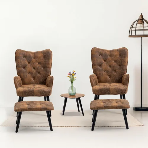 Vista 9 de ECOTOUGE Silla decorativa rústica con otomana, silla de respaldo de ala de microfibra alta con brazos, silla de lectura para sala de estar