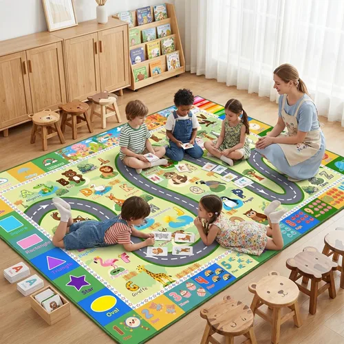 Vista 11 de Alfombras infantiles para sala de juegos, 5 x 7 pies, alfombra educativa del alfabeto ABC con números de las estaciones, alfombras ABC para niños