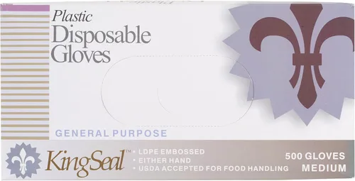 Vista 6 de KingSeal - Guantes desechables de polietileno ligeros, sin polvo, sin látex, seguros para alimentos, tamaño mediano, 1 caja de 500 guantes