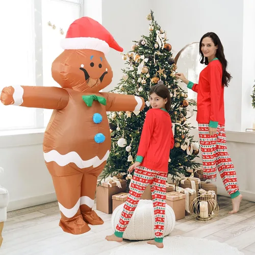 Vista 5 de Disfraz de Navidad inflable de hombre de jengibre para adultos, divertido personaje de Navidad gigante para mujeres y hombres