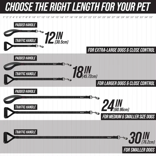 Vista 2 de Correa corta para perros con mango de tráfico para perros grandes. Ideal para acopladores de perro doble, perros de servicio y entrenamiento, 12