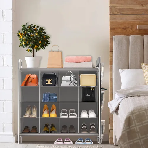 Vista 4 de Simple Houseware - Organizador de zapatero con cubículo de 4 niveles y 16 cubos, color gris
