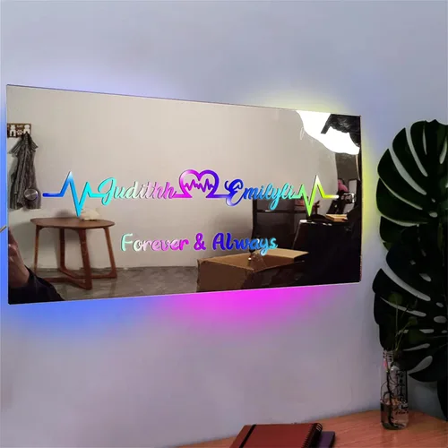 Vista 9 de Espejo de barra de nombre LED personalizado, letreros de neón iluminados para decoración de pared para bar en casa, día de San Valentín y regalos