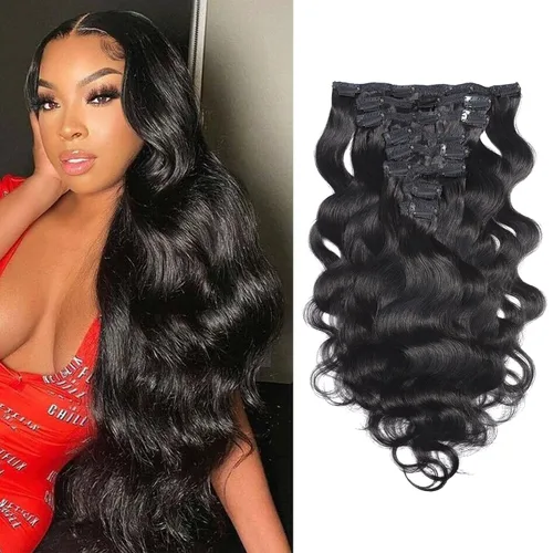 Vista 20 de Extensiones de cabello ondulado con clip, rizado natural, 100% cabello humano brasileño sin procesar, para mujeres negras (12 pulgadas)