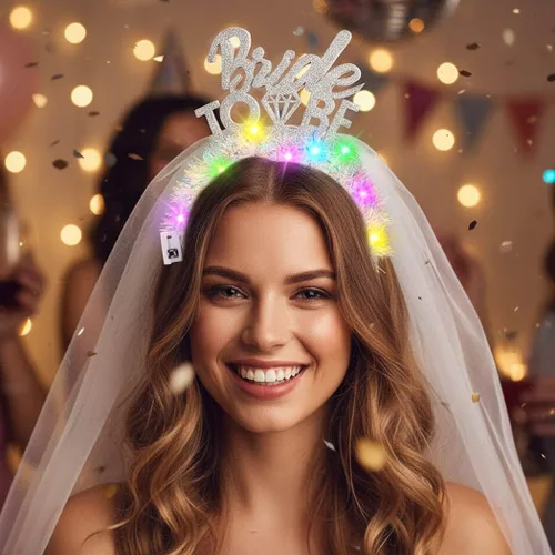 Vista 5 de JONKY Diadema de velo de novia iluminada, accesorios de despedida de soltera para mujer