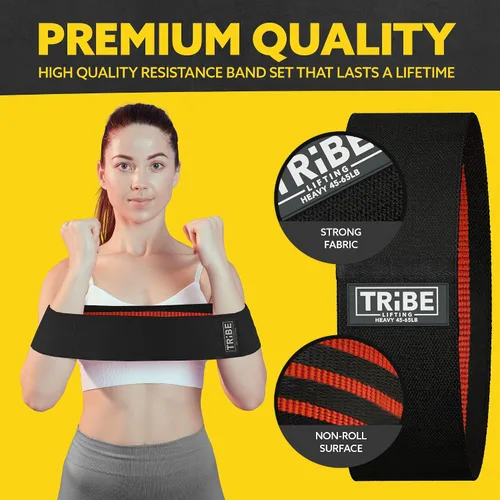 Vista 6 de Tribe Lifting Bandas de resistencia para entrenar – Paquete de 3 bandas de entrenamiento de tela para mujeres y hombres – Bandas de glúteos