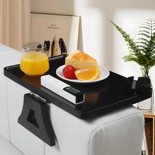 Vista 10 de Bandeja de brazo de sofá de madera tallada de bambú, bandeja de reposabrazos de sofá de tamaño normal de 11.8 x 8.6 pulgadas, no requiere