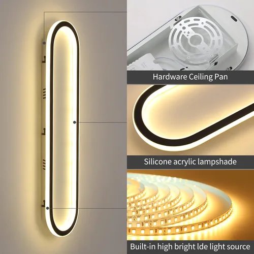 Vista 5 de Lámpara de techo LED moderna, anillo negro empotrado, lámpara de techo con control remoto, lámpara de techo acrílica para dormitorio, pasillo, isla