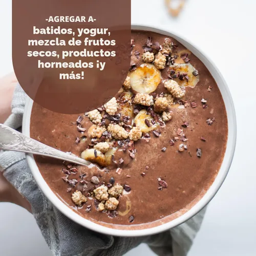 Vista 4 de Navitas Organics Cacao Nibs – Crujido de Chocolate Negro Sin Azúcar – Antioxidantes, Minerales, Fibra – Para Mezcla de Frutos Secos, Horneado y Más