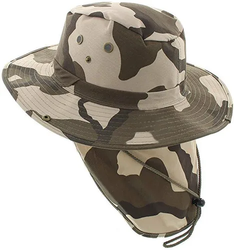 Vista 5 de Mrlahat Sombrero de protección solar de verano con ala ancha para safari al aire libre con solapa ancha para orejas y cuello Negro