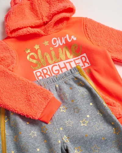 Vista 3 de My Destiny Conjunto deportivo para niñas 4 piezas Sherpa con capucha tamaño bebébebéniña