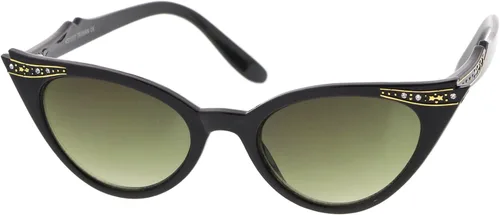 Vista 2 de Gafas de sol de ojo de gato con diamantes de imitación retro adornadas con lente ovalada, 2.008in