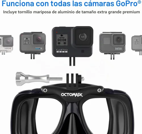 Vista 2 de OCTOMASK - Máscara de buceo con soporte para todas las cámaras GoPro Hero para buceo, esnórquel, apnea (negro)