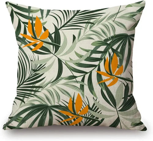 Vista 50 de Solekla Funda de almohada cuadrada de lino y algodón con flores blancas y negras, funda de cojín decorativa para sofá de 18 x 18 pulgadas Sl157