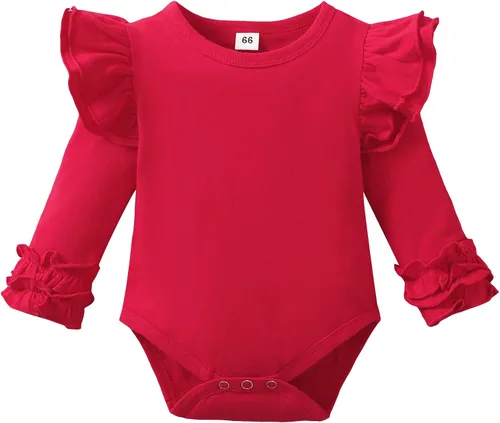 Vista 65 de Mameluco de manga larga con volantes para bebé y niña, mameluco de una pieza, color liso