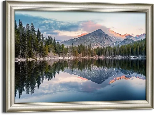 Vista 15 de Arte de Pared en Lienzo de Paisaje de Lago: Pintura Moderna Relajante del Horizonte al Atardecer, Impresión Simple y Natural de Barco y Juncos