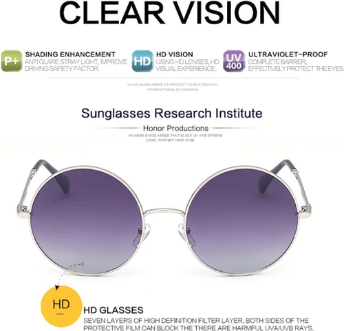 Vista 6 de GEELOOK Round Sunglasses for Women Men Classic Oversized Circle Mirrored Hippie Hipster Polarized Sunglasses Metal Frame