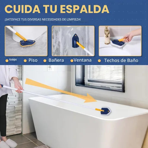 Vista 2 de BOOMJOY Cepillo limpiador de tina con mango largo, extensible de 58 pulgadas 3 en 1 Cepillo limpiador de bañera con mango largo, cepillo de limpieza