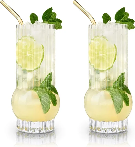 Vista 6 de Viski Deco Crystal Island - Juego de 2 vasos altos de cristal de primera calidad, copas de mojito y ginebra y tónico, juego de regalo de cristalería