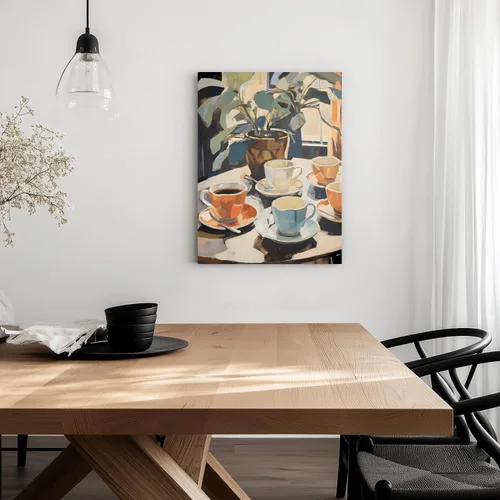 Vista 2 de Cyebmo Arte de Pared Retro Enmarcado de Café, Decoración de Pared de Taza de Café y Planta, Pintura en Lienzo de Acuarela de Café, Póster