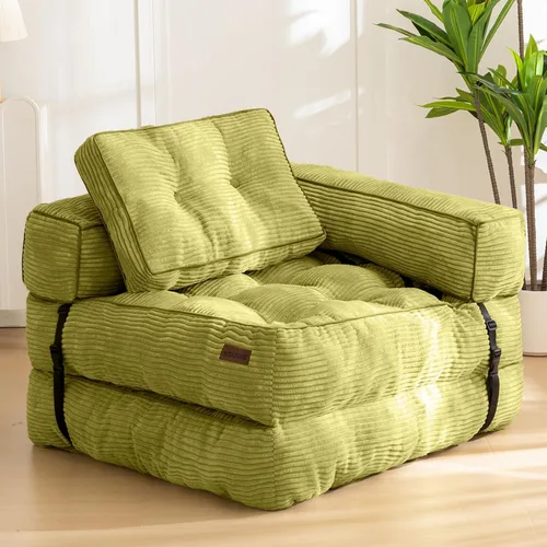 Vista 15 de MAXYOYO Sofá Cama Plegable, Sofá Convertible en Forma de L con Cama Plegable y Almohada, Silla Cama Plegable con Respaldo Portátil Cómoda para Piso