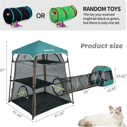 Vista 3 de Catio extragrande para gatos al aire libre, tienda de campaña 3 en 1 para gatos con túnel/cubo desplegable, catio portátil, tienda de campaña