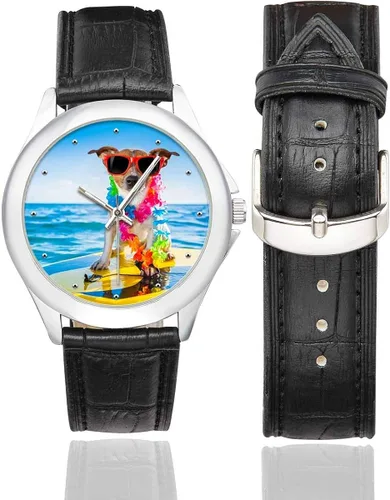 Vista 2 de InterestPrint - Reloj de pulsera de cuero clásico para mujer, resistente al agua, de acero inoxidable, color negro