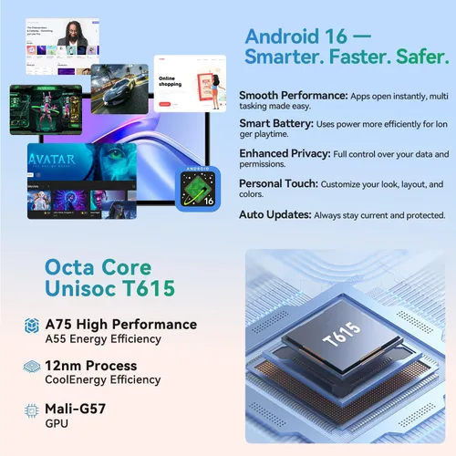 Vista 4 de SVITOO Tableta Android de 10 Pulgadas, Tableta Android 16 para Niños y Adultos, Octa-Core, 20GB RAM 128GB Almacenamiento Ampliable a 1TB, Cámaras