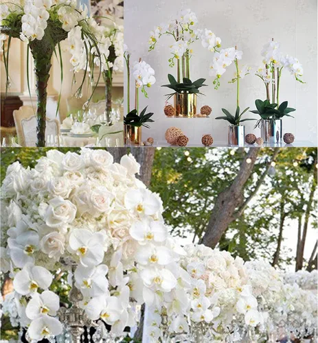 Vista 6 de FagusHome Flores artificiales de Phalaenopsis de 32 pulgadas, 5 piezas de orquídeas artificiales para decoración del hogar