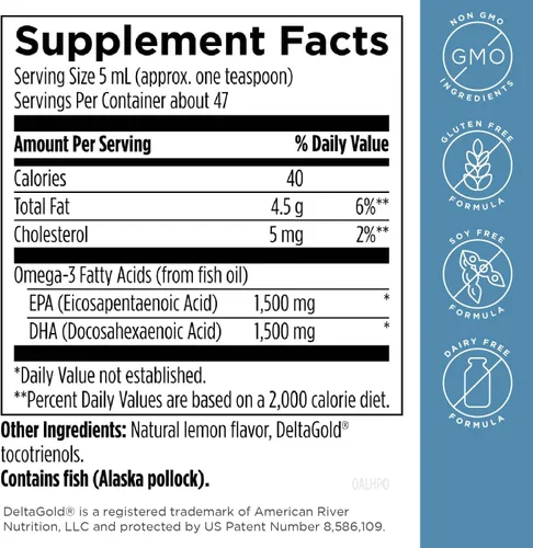 Vista 2 de Designs for Health OmegAvail Hi-Po Líquido – Alta concentración 1500 mg EPA 1500 DHA – Triglicérido Omega 3 Aceite de pescado para la salud