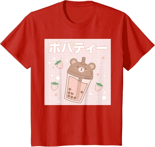 Vista 3 de Camiseta estética Kawaii con diseño de oso lindo y té con leche burbuja, talla S Blanco